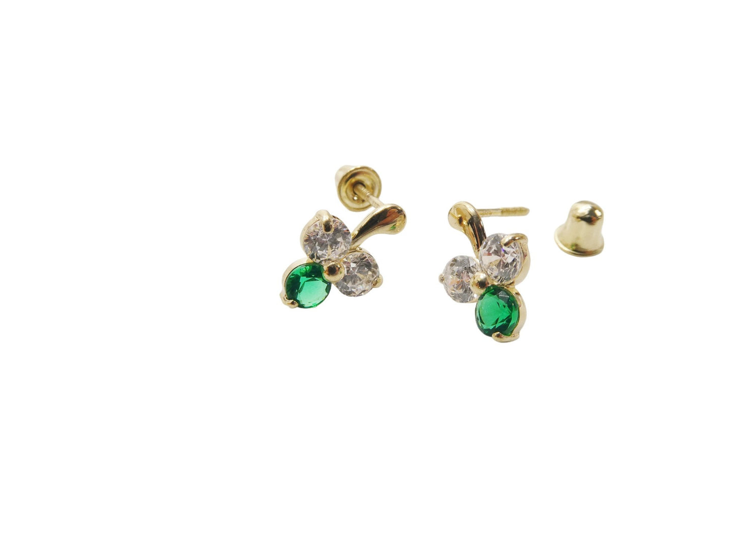 10k real solid yellow gold birthstone screw back children earrings flower shape