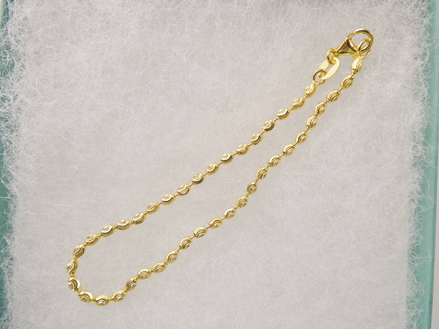 Real 925 sterling silver 7 inch bead bracelet 14k yellow gold finish