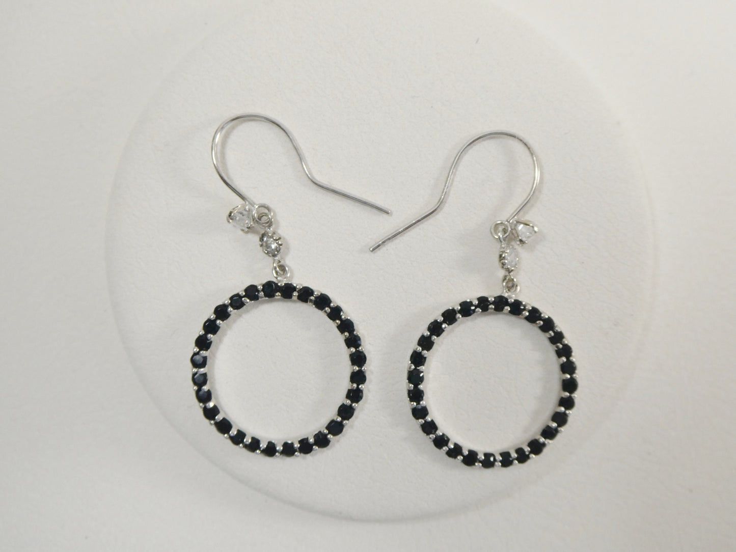 14k real solid white gold black stone circle earring
