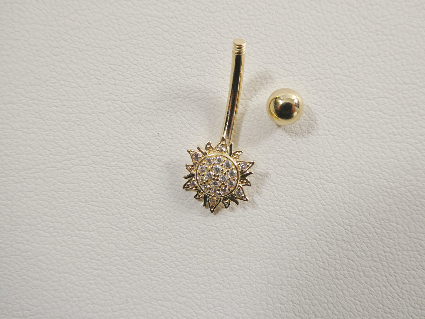 14k real solid yellow gold sun belly button ring piercing