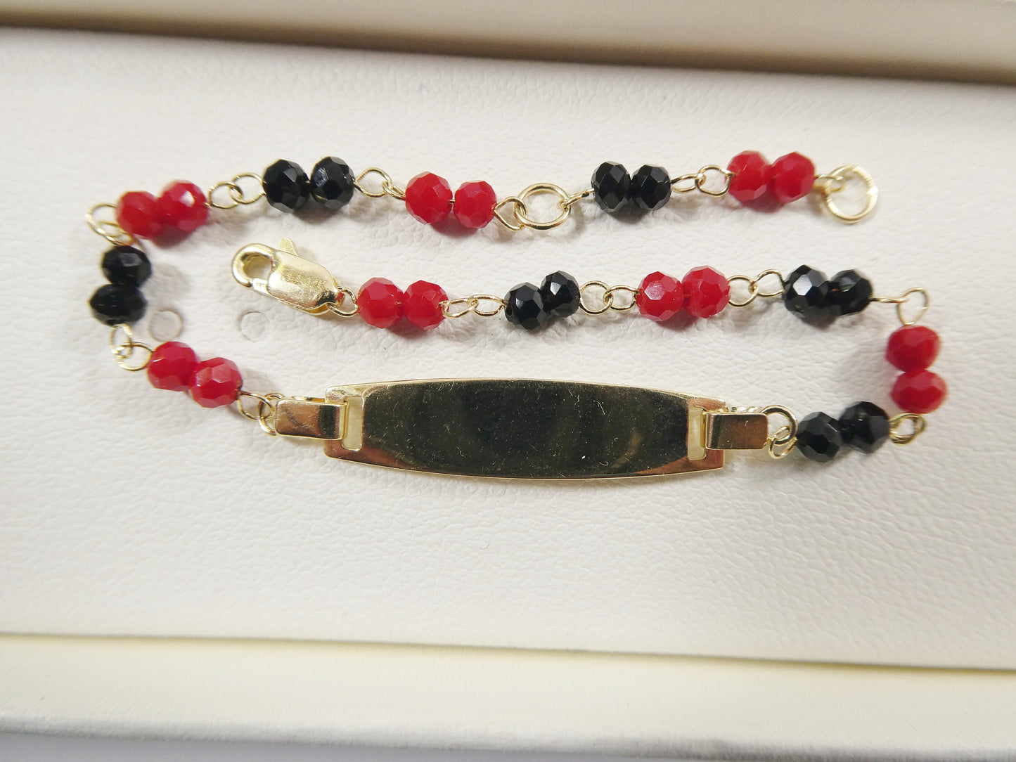 real 14k yellow gold / red / black / stone 5.5 inch baby ID bracelet