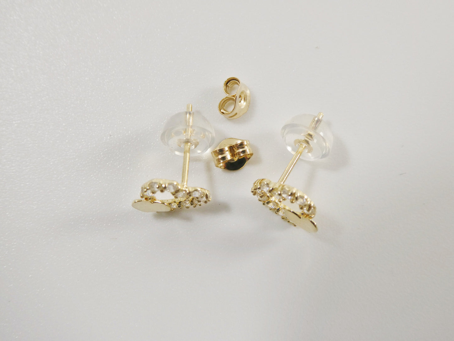 real 10k solid yellow gold double heart push post stud earring