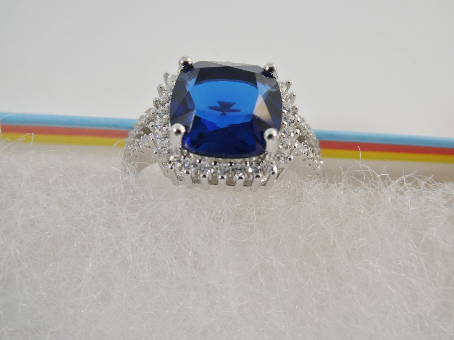 real 925 sterling silver square blue stone color ladies ring