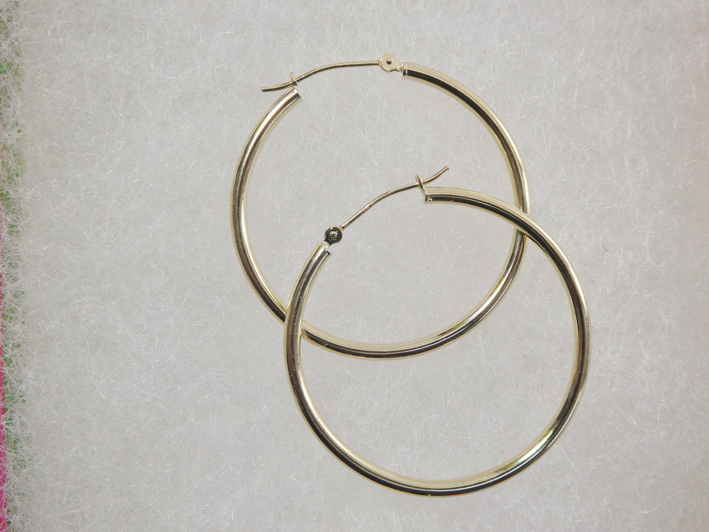 14K real solid yellow gold 2mm / 35mm round hoop earring snap closure high polish finish