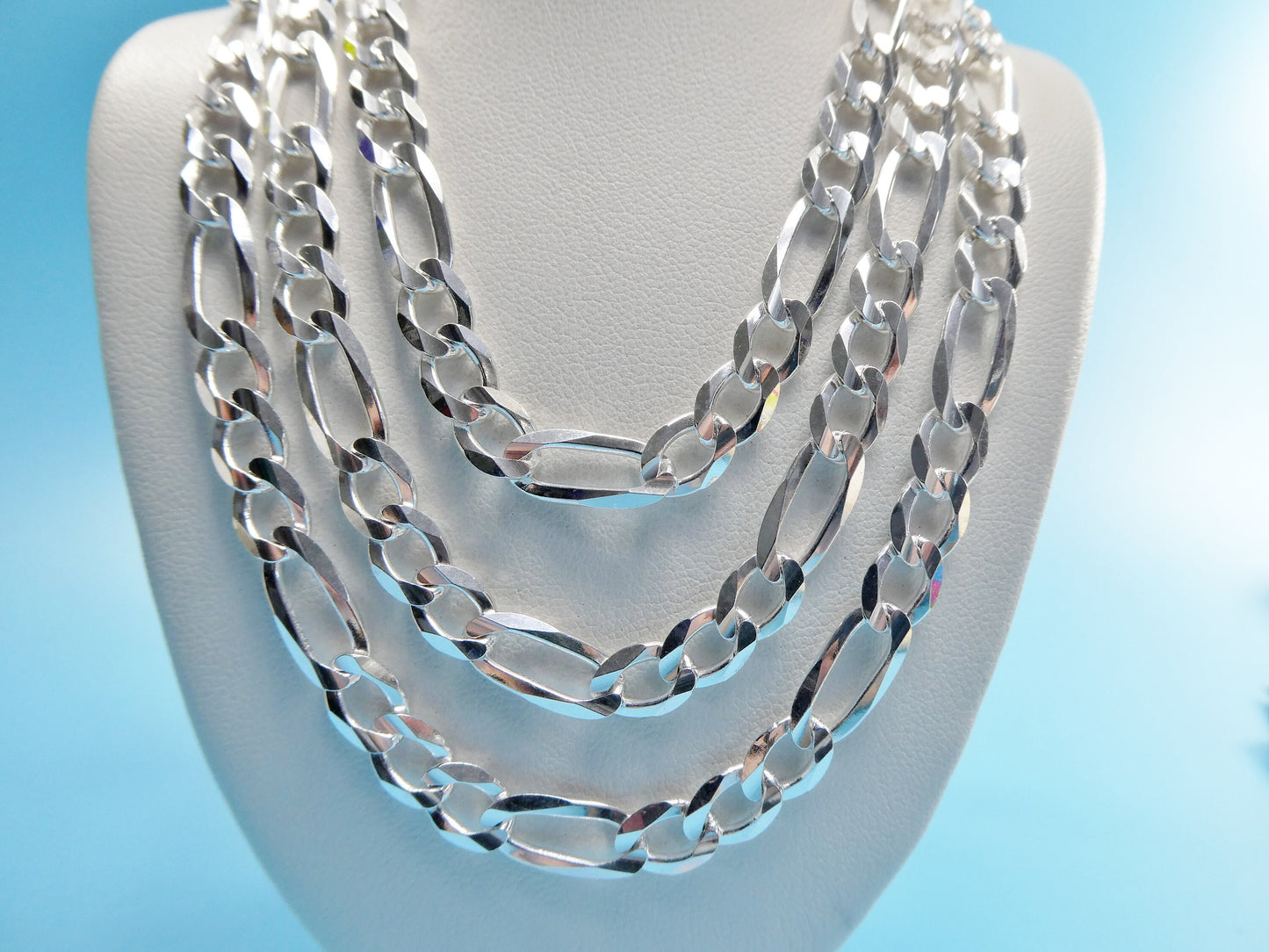 real 925 sterling silver 6.4mm Italian concave figaro solid chain lobster lock clasp