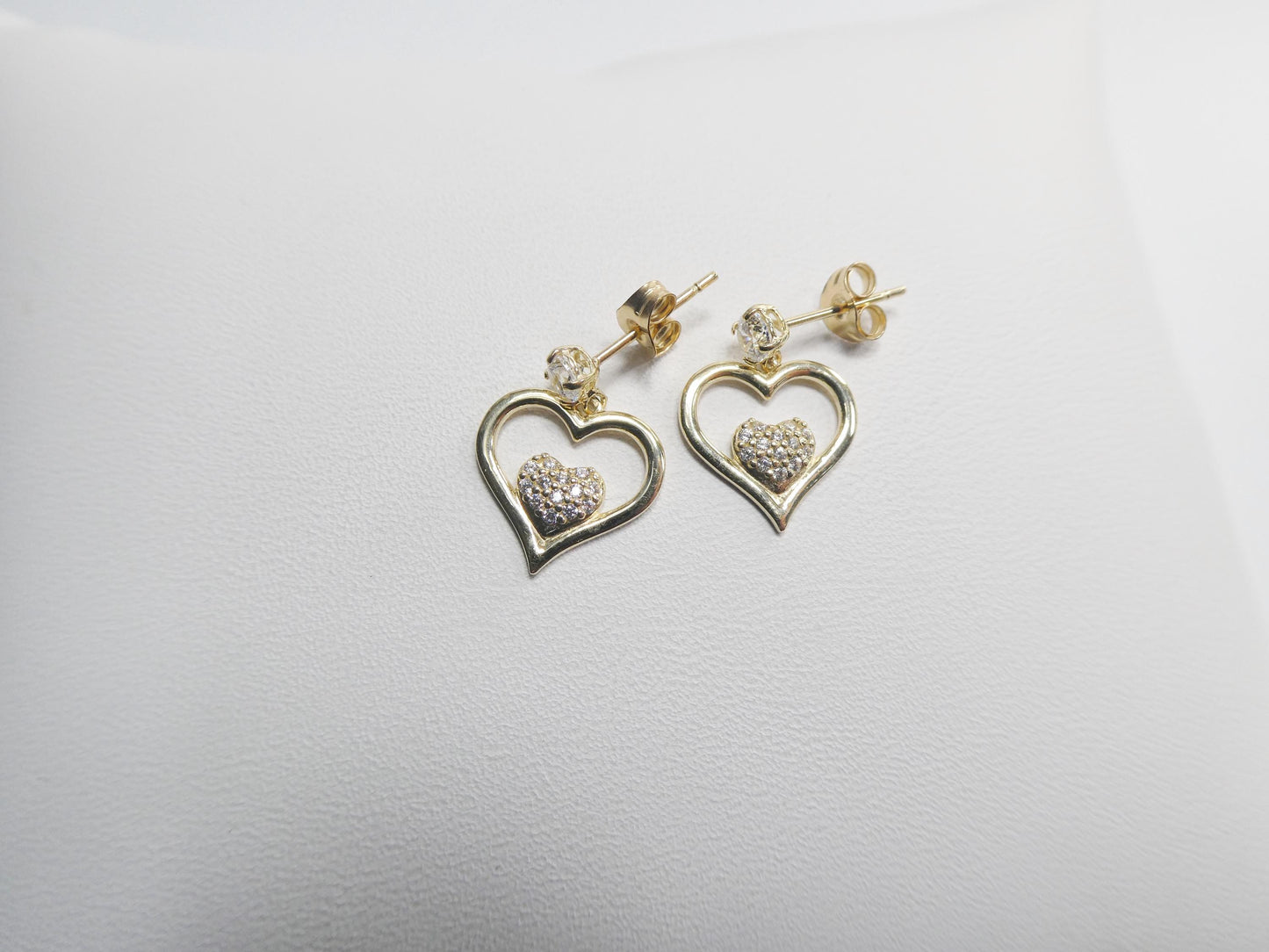 real 10k solid yellow gold double heart push post earrings