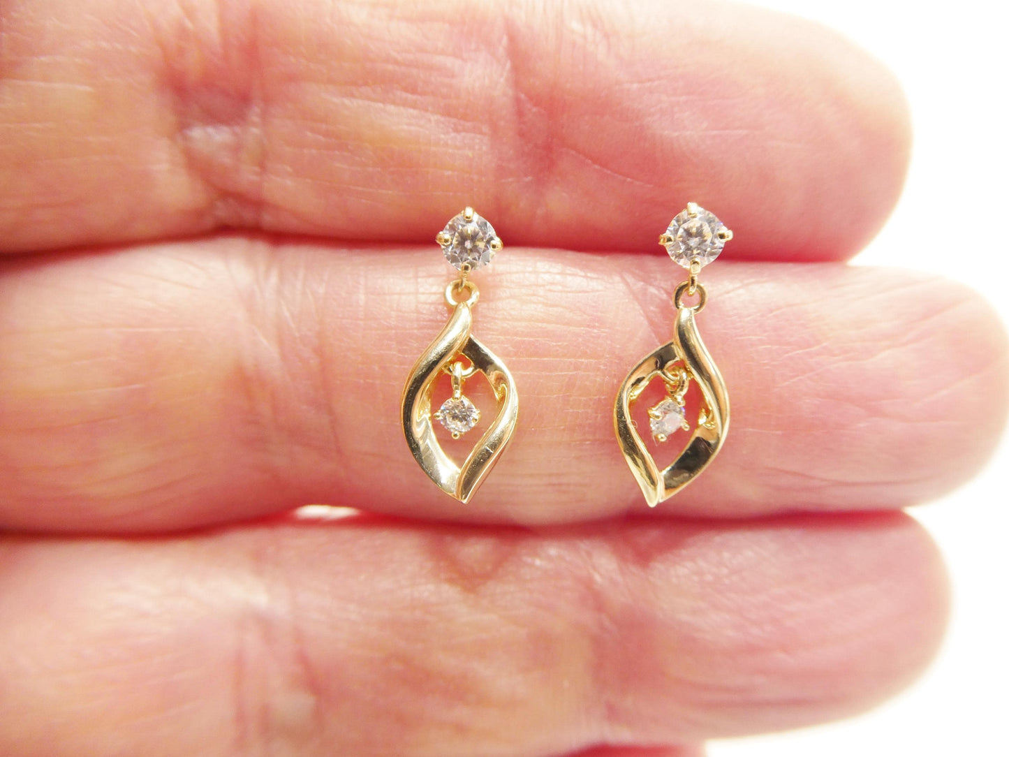 real 10k solid yellow gold oval drop push post earrings