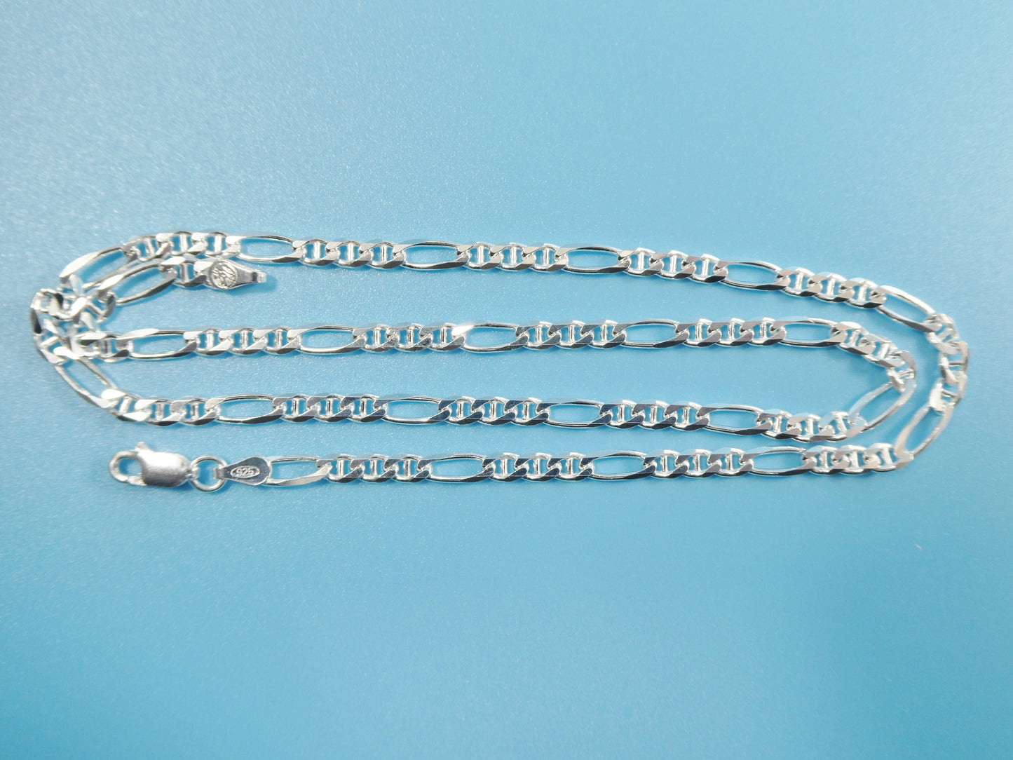 new style real 925 sterling silver 3.6MM Italian figaro / mariner solid chain lobster lock clasp