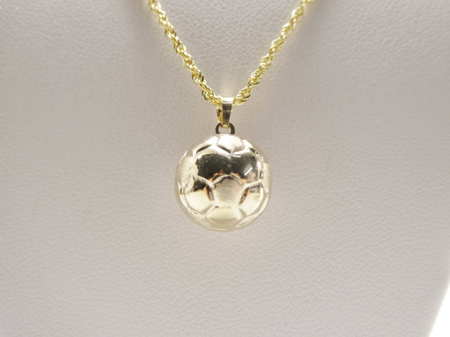 14k real solid yellow gold mini soccer ball pendent and robe necklace
