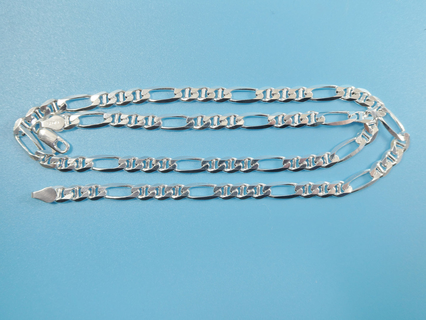 new style real 925 sterling silver 5.5MM Italian figaro / mariner solid chain lobster lock clasp