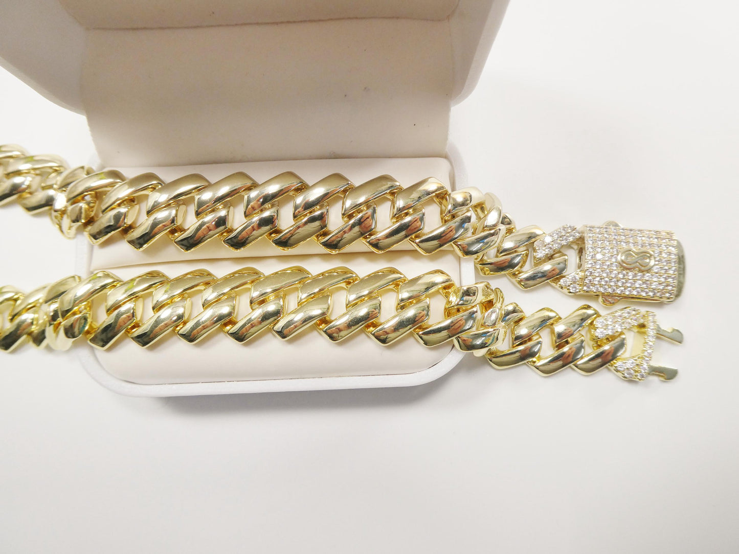 14k gold filled 14mm Monaco Cuban necklace set