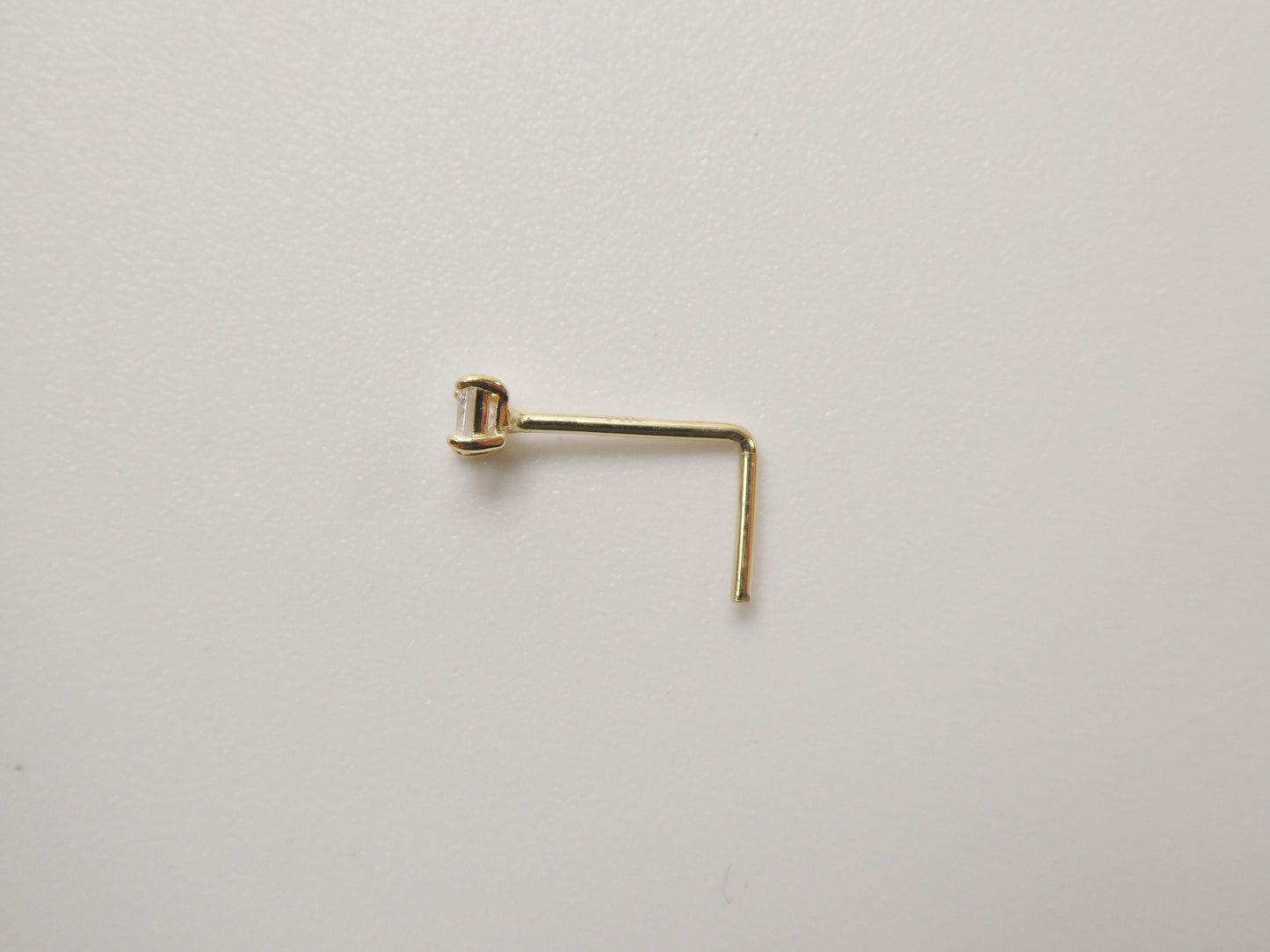 14k real solid yellow gold L SHAPE 2mm square stone stud nose ring