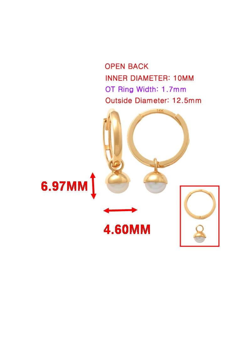 real 10k solid yellow gold cultured freshwater pearl hoop huggie earrings