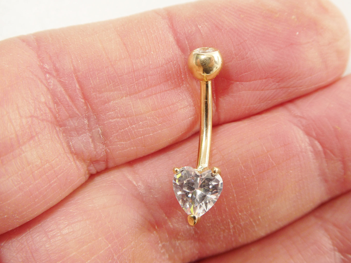 14k real solid yellow gold 6mm heart stone belly button ring piercing