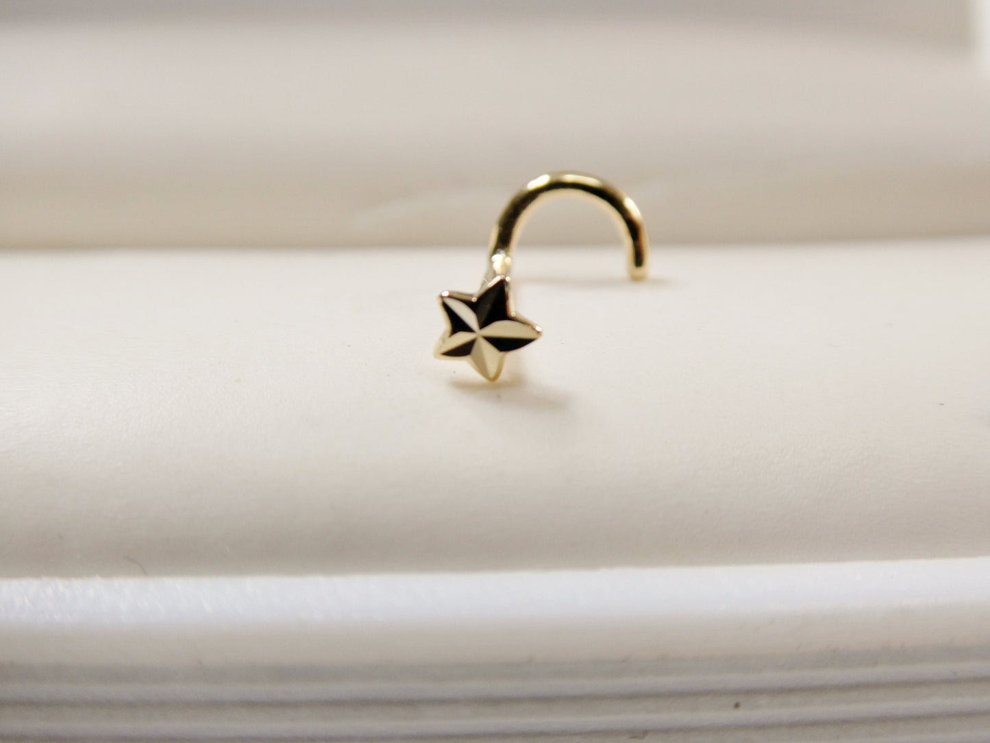 14k real solid yellow gold twist diamond cut star stud nose ring