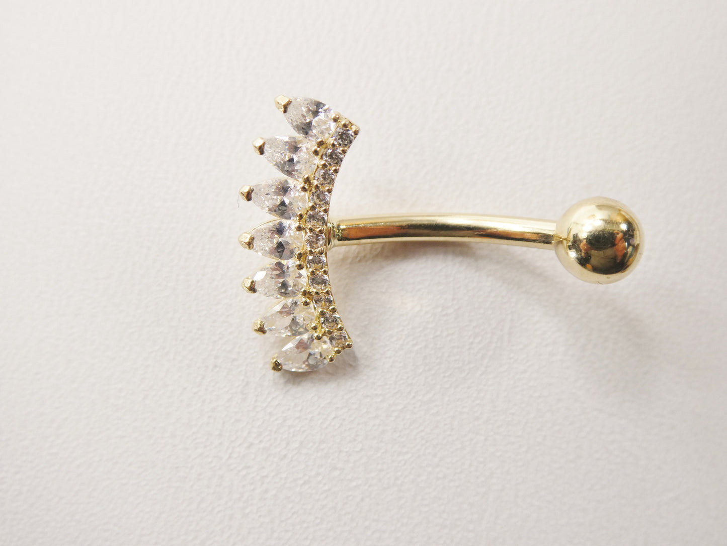 14k real solid yellow gold flower bar belly button ring piercing
