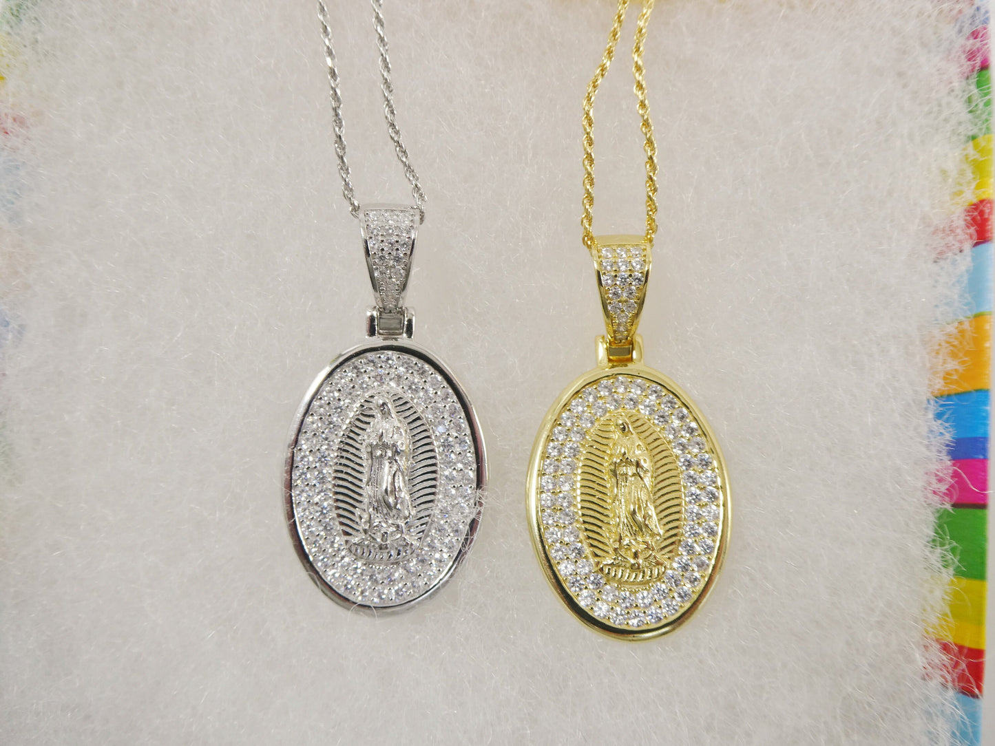 Sterling Silver Guadalupe Pendant Necklace: 14k Gold/Silver, 18 inch