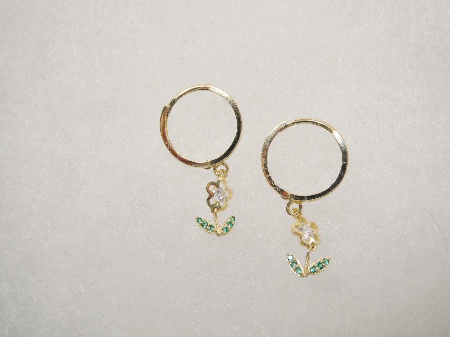 real 10k solid yellow gold drop leaf huggie earring