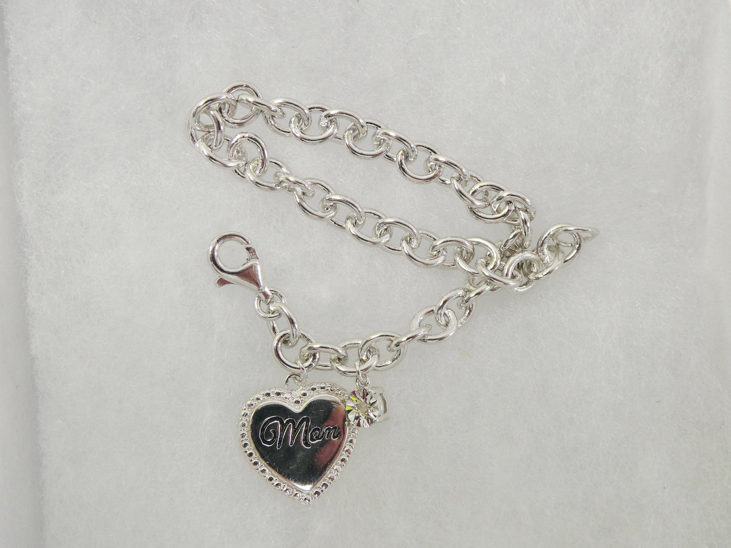 real 7 inch 925 sterling silver cable mom heart bracelet
