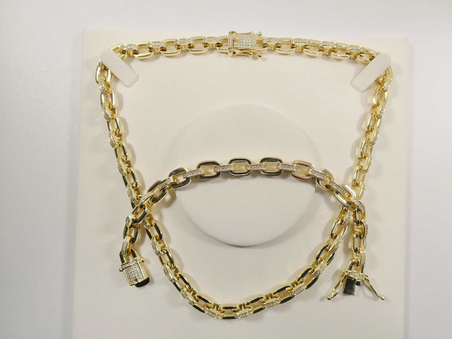 real 925 sterling silver 8mm paperclip necklace and bracelet box lock 14k yellow gold color finish
