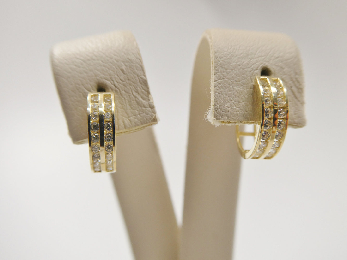 real 10k solid yellow gold cz two line earring / cartilage daith hoop huggie earring