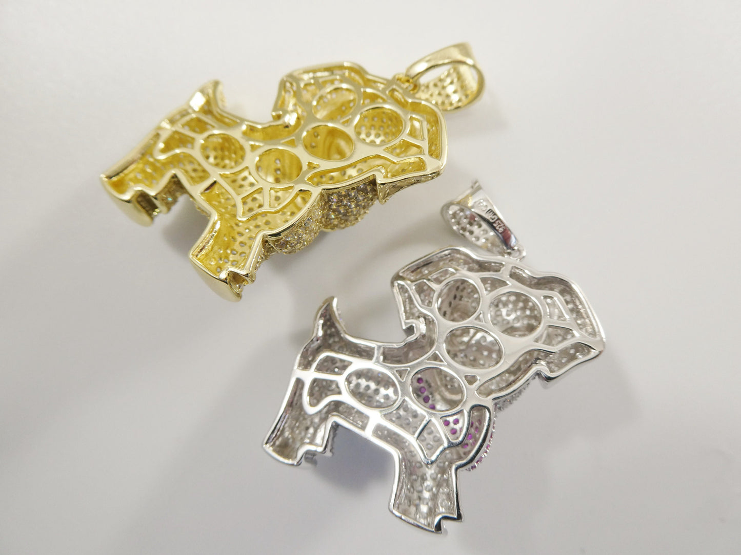 real 925 sterling silver full stone setting dog animal pendent