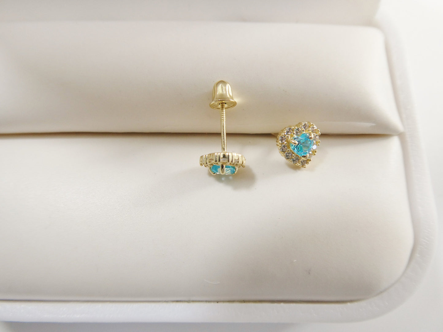 10k real solid yellow gold screw back children birth stone earring heart shape