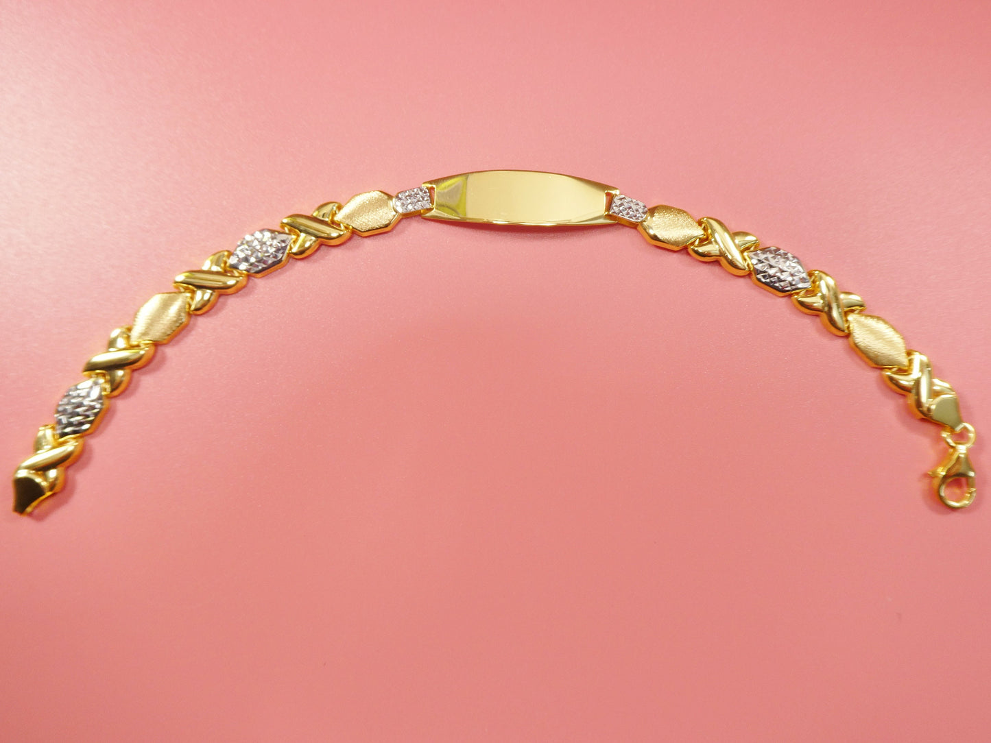 real 925 sterling silver stampato XOXO ID bracelet 14k yellow gold finish