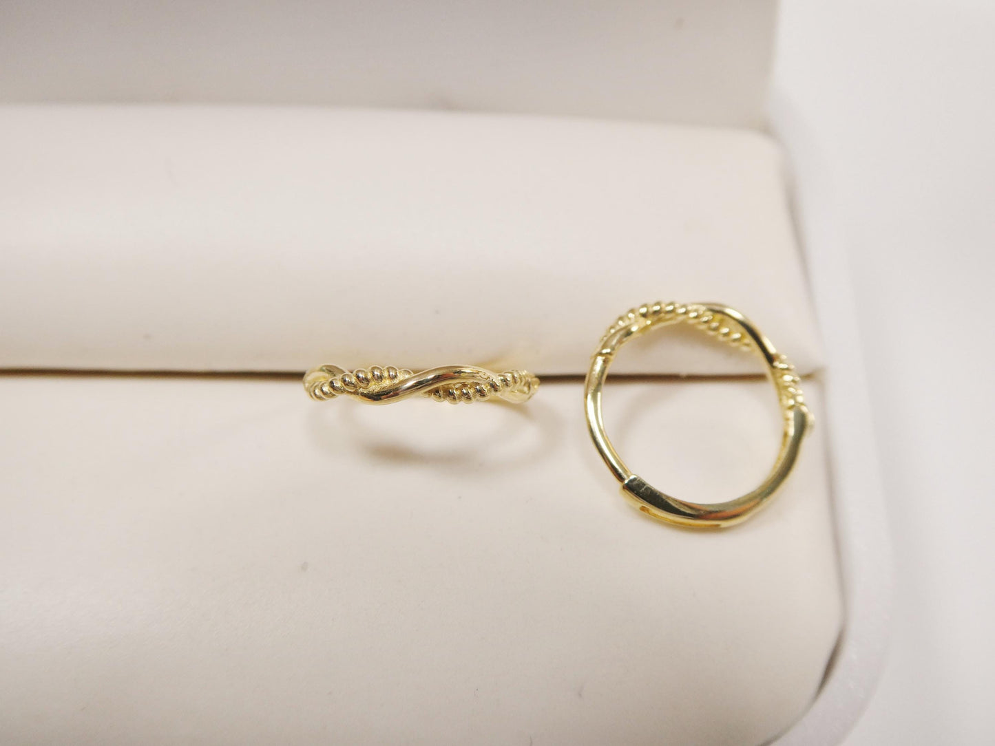real 10k solid yellow gold designer hoop huggie earrings