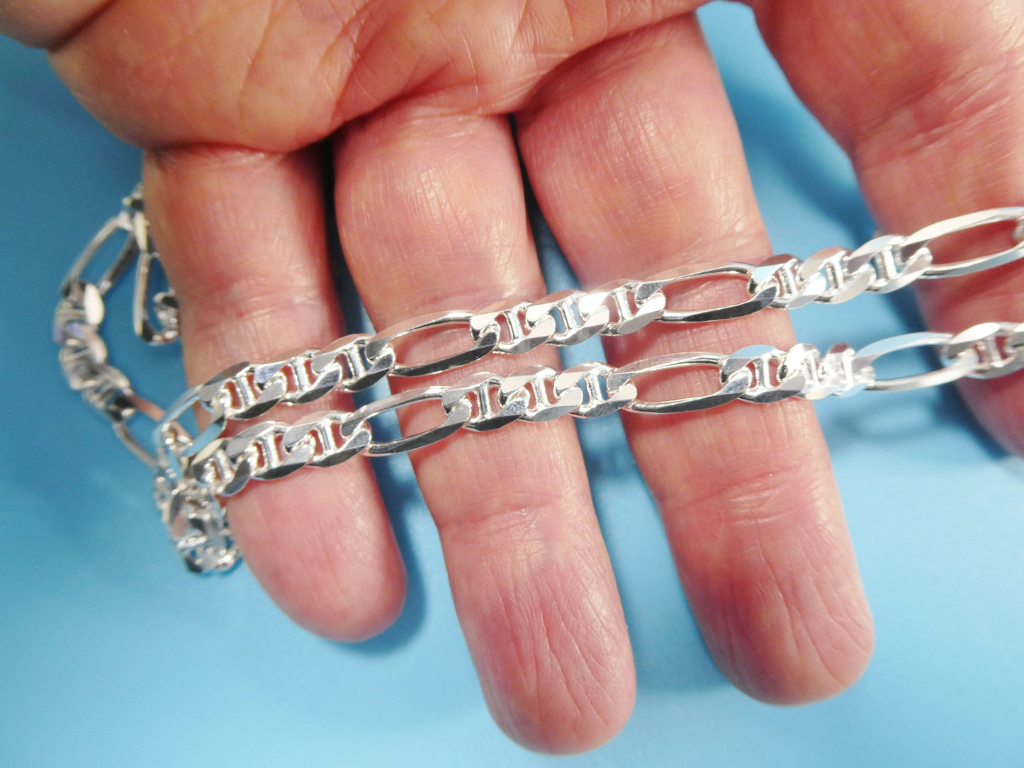 new style real 925 sterling silver 5.5MM Italian figaro / mariner solid chain lobster lock clasp