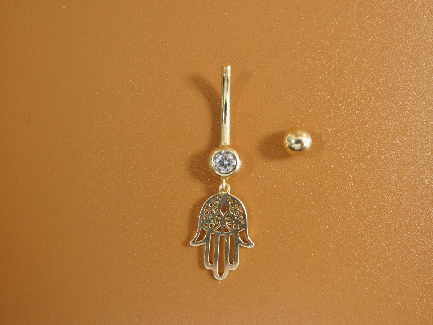 14k real solid yellow gold dangling hamsa hand belly button ring piercing