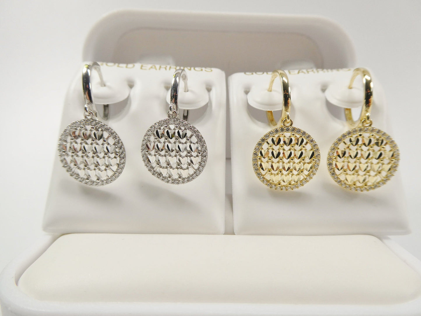 10k real solid yellow gold circle drop all tiny heart huggie earrings