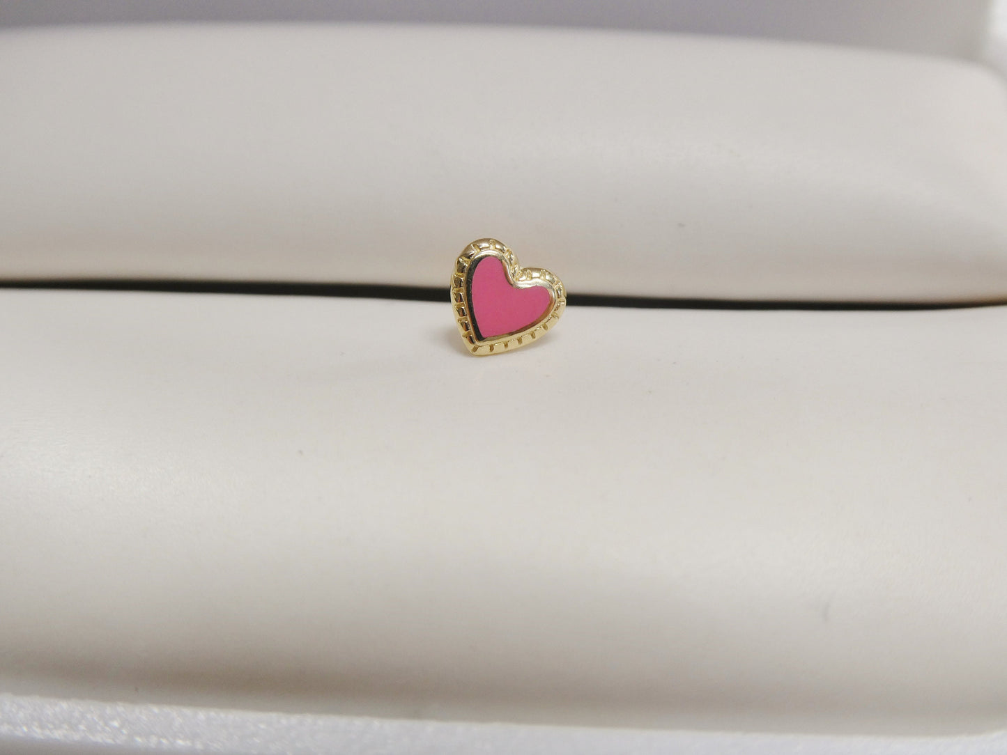 14k real solid yellow gold heart enamel stud nose ring