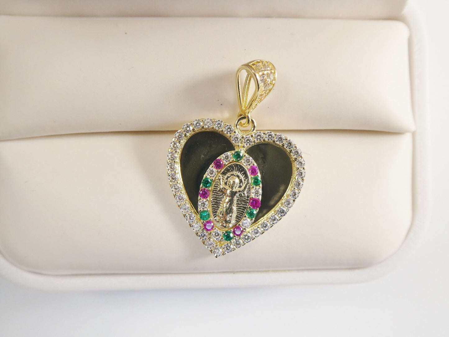 14k real solid yellow gold divino nino heart charm pendent
