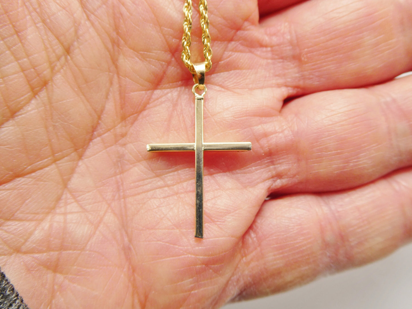 14k real solid yellow gold super polish cross pendent and robe necklace