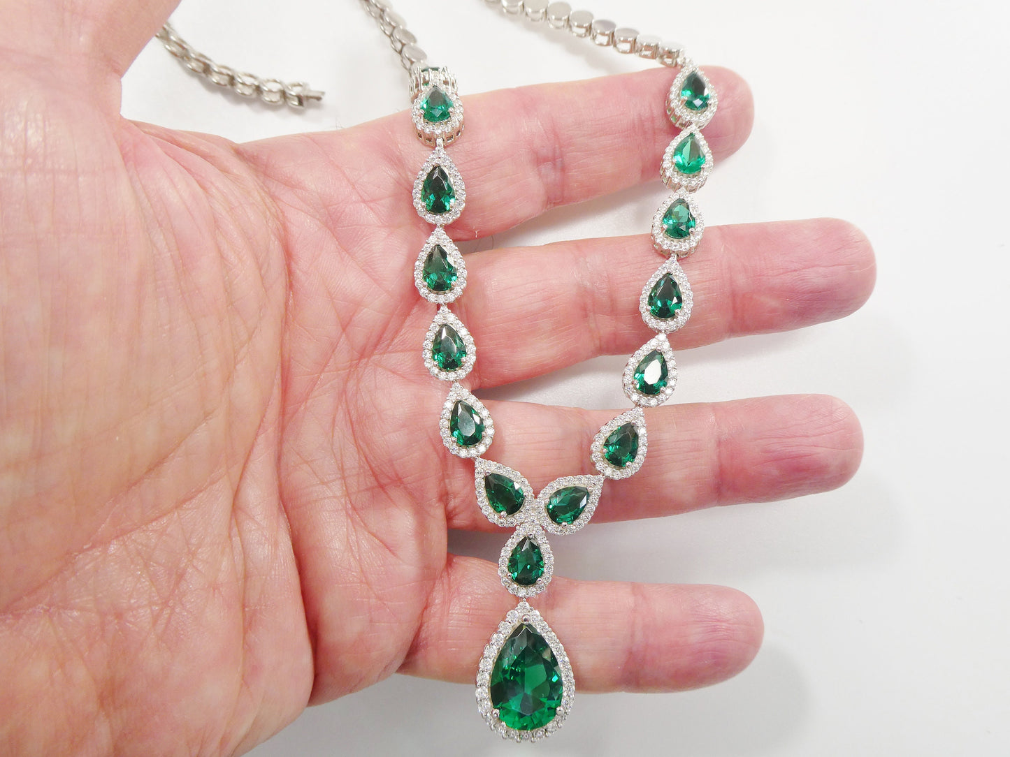 real 925 sterling silver teardrop emerald green women necklace