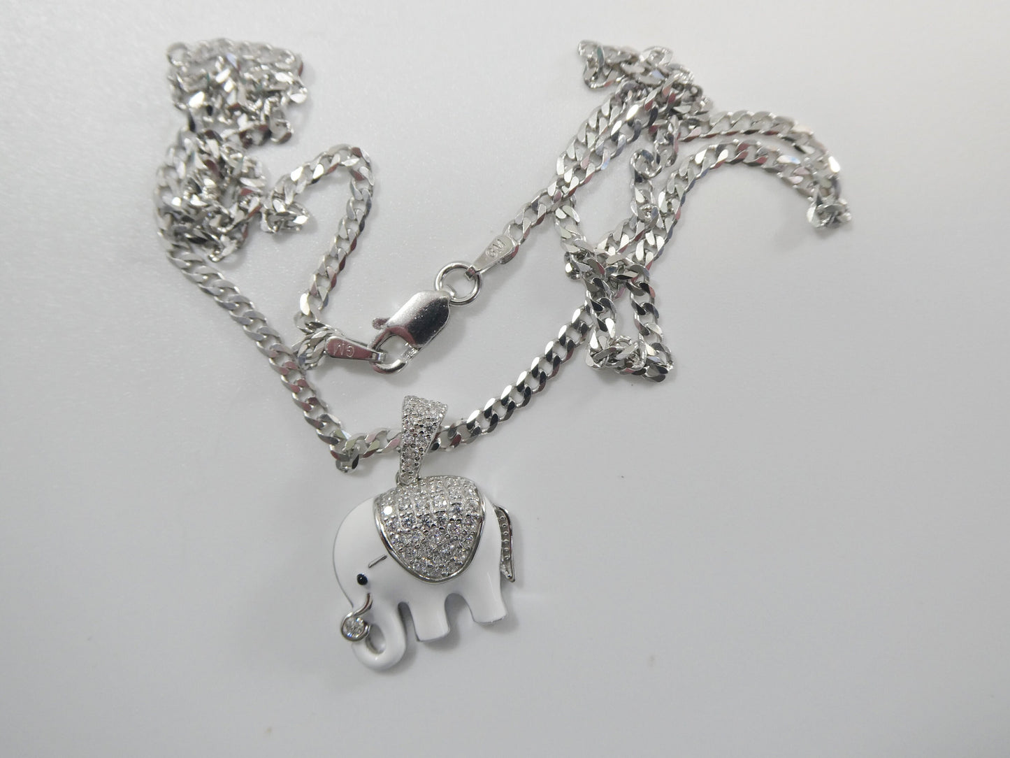 real 925 sterling silver enamel elephant pendent and 18 inch chain