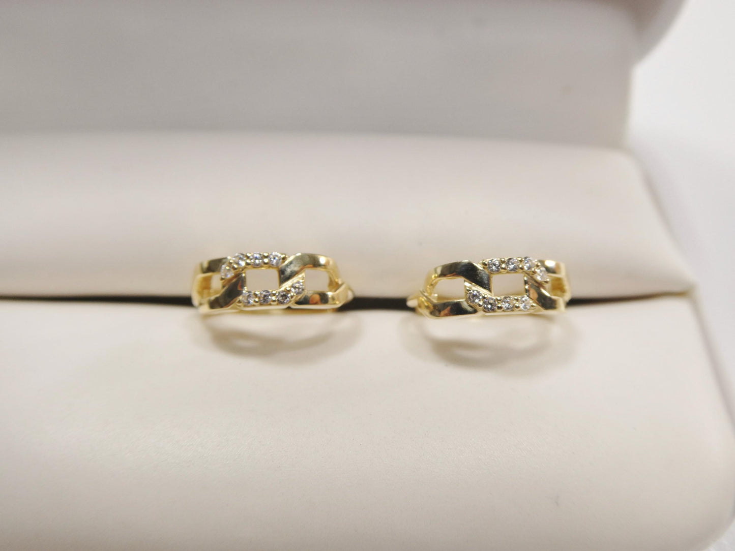 real 10k solid yellow gold cz earring / cartilage daith hoop huggie earring