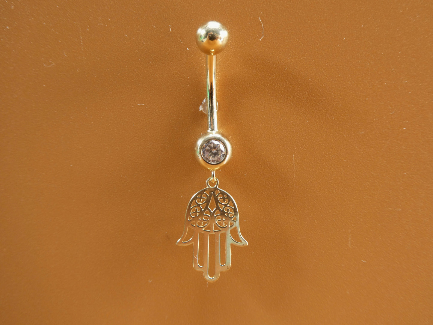 14k real solid yellow gold dangling hamsa hand belly button ring piercing