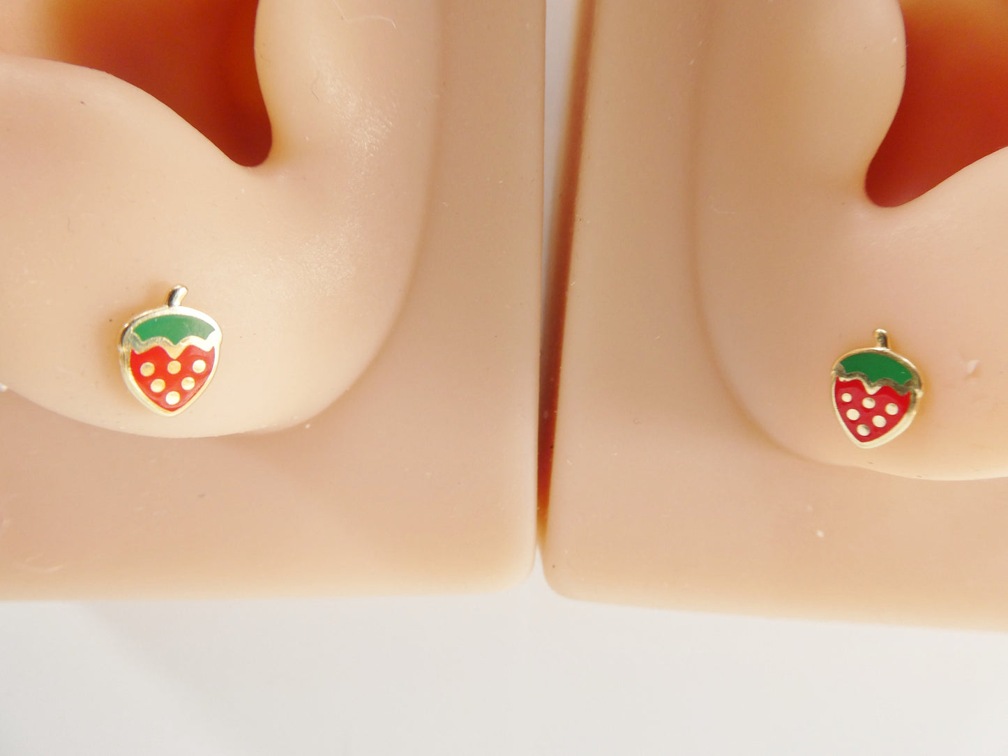 10k real solid gold kids enamel strawberry screw post earrings
