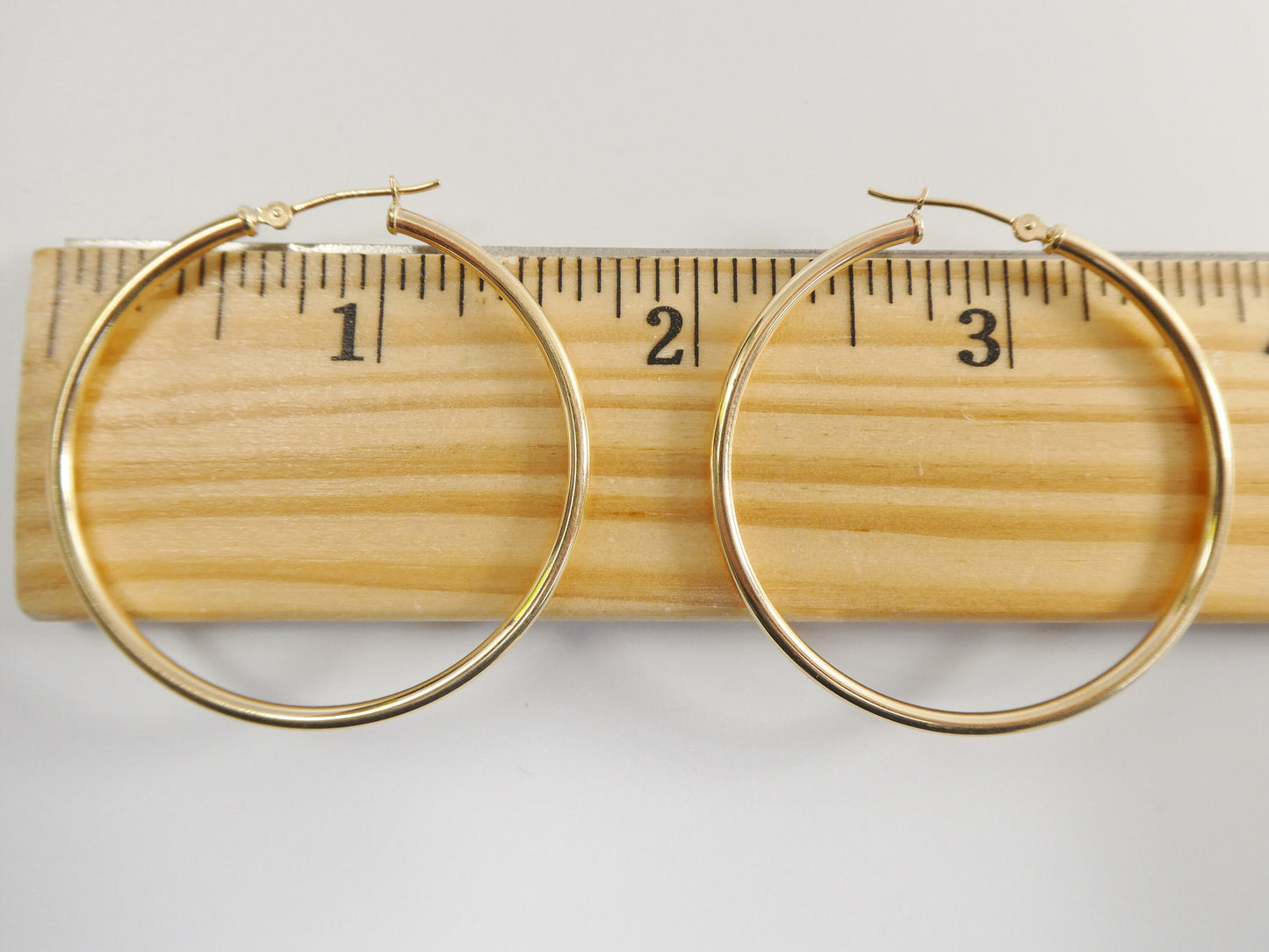 10k real solid yellow gold 2mm tube super polish hoop earrings
