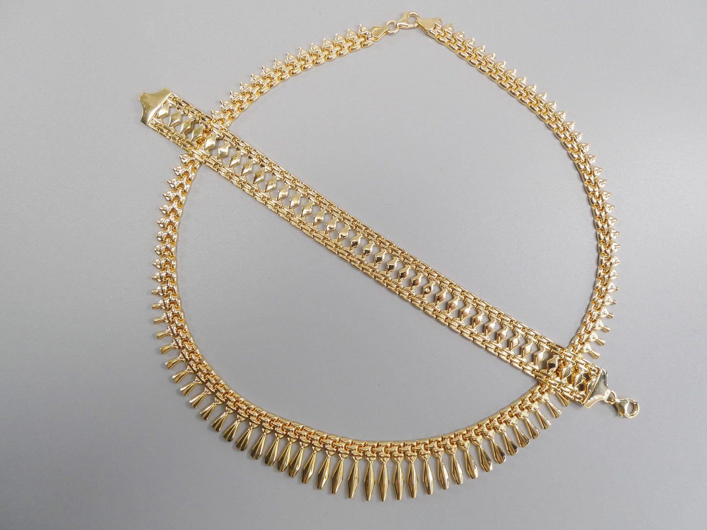 14k yellow gold tone color Cleopatra set necklace and bracelet over real 925 sterling silver