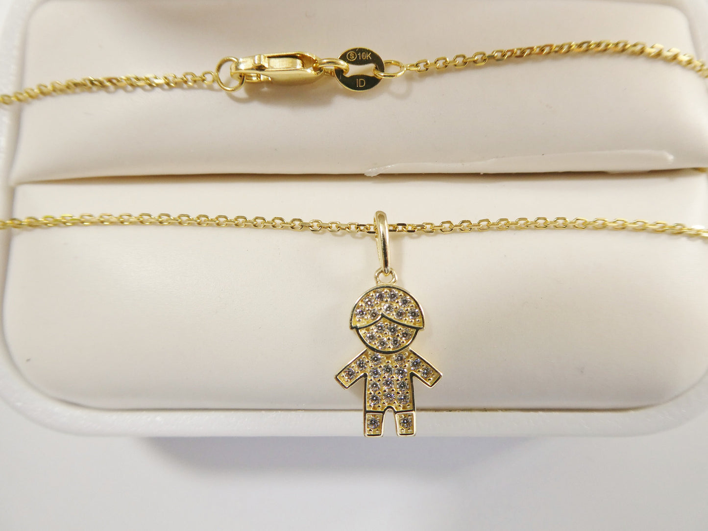 10k real solid yellow gold small boy pendent and 18 inch cable necklace