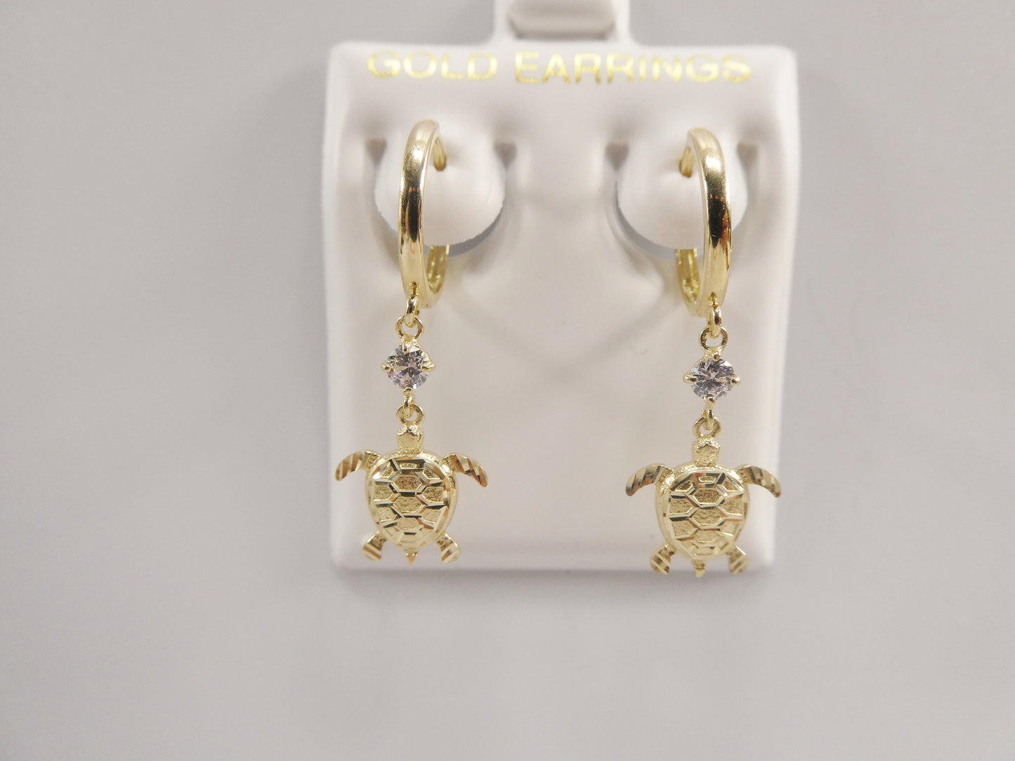 10k real yellow gold turtle dangle plain huggie earring