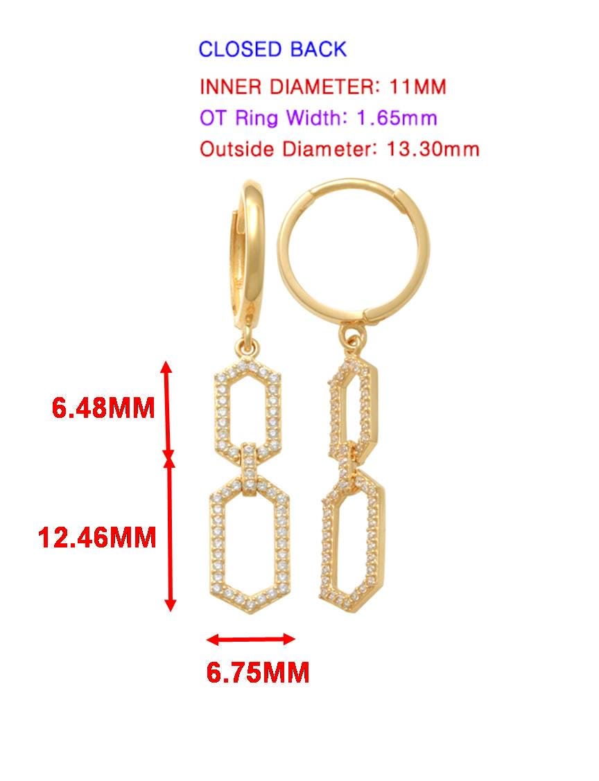 real 10k solid yellow gold paperclip dangling hoop huggie earring