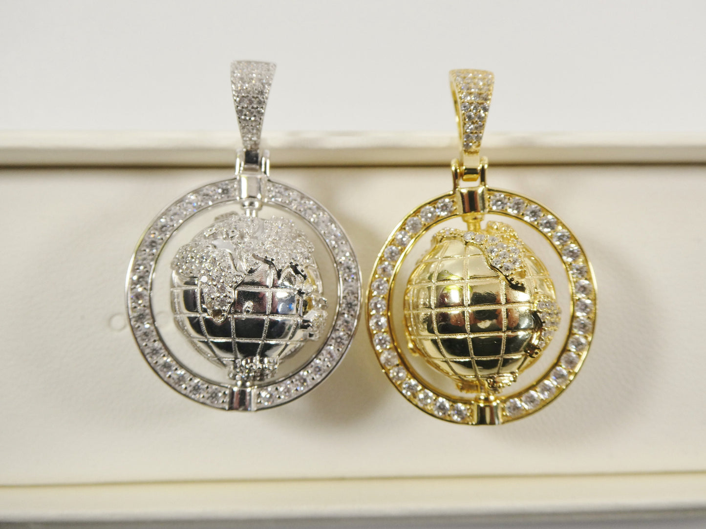 real 925 sterling silver globe charm pendent 14k yellow gold finish
