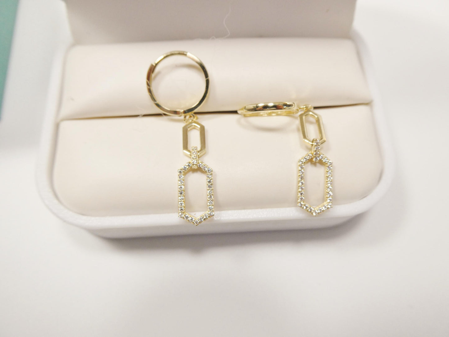 real 10k solid yellow gold long paperclip dropping earring