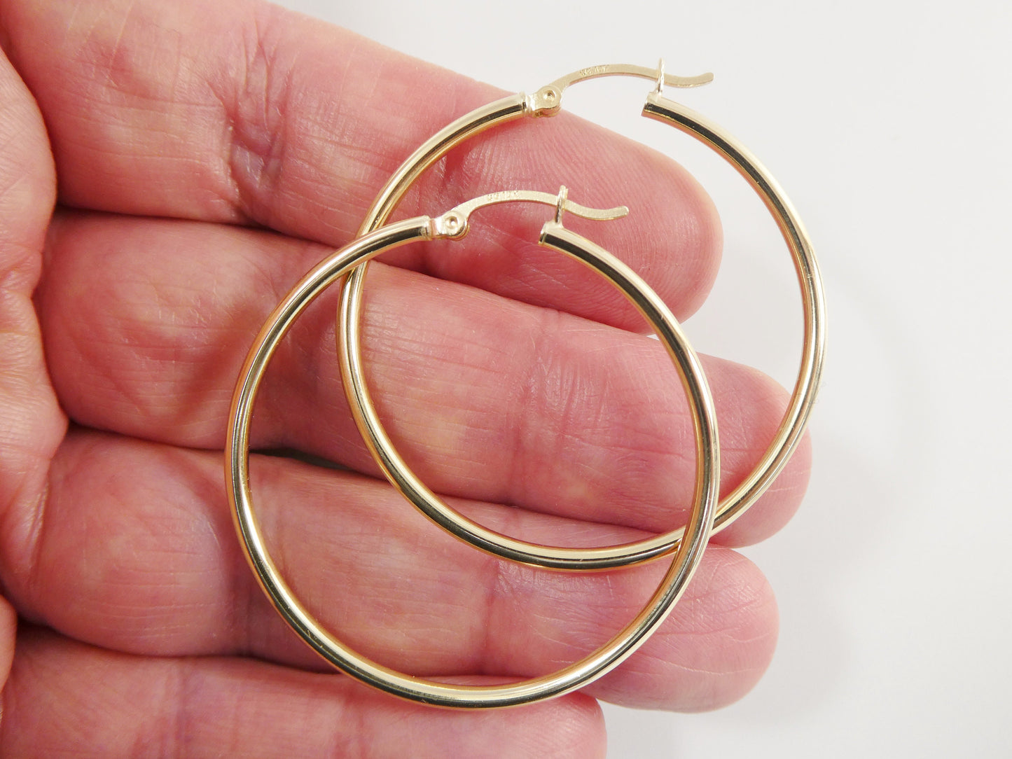 real 10k solid yellow gold plain high polish 40mm hoop earrings