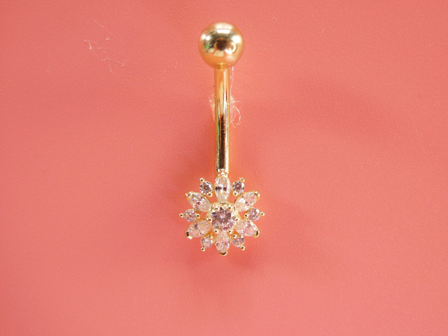 14k real solid yellow gold flower belly button ring piercing
