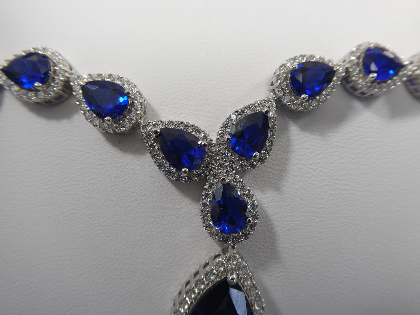 real 925 sterling silver teardrop blue sapphire women necklace